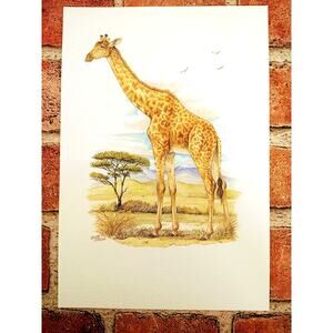 Giraffe - Ohne Sorge - 1999 Vtg‎ ART PRINT - 7"x10" - Unique Wall Decor